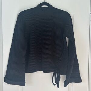 Fate Black Ribbed Knit Sweater with Side Tie